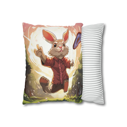 Disc Golf Rabbit: Bunny Aiming Frisbee for Basket Chain - Spun Polyester Square Pillow Case