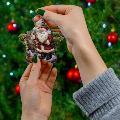 Ganchillo de pinos de Papá Noel, bosque festivo, árbol de Navidad y Claus, paisaje navideño - Adorno de cerámica, 4 formas 