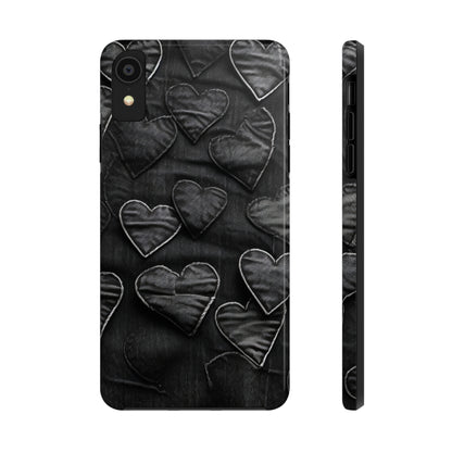 Black: Distressed Denim-Inspired Fabric Heart Embroidery Design - Tough Phone Cases