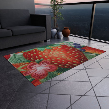 Berry Delight: Sun-Kissed Strawberries Fields Meet Embroidered Style Strawberry Patterns - Outdoor Rug