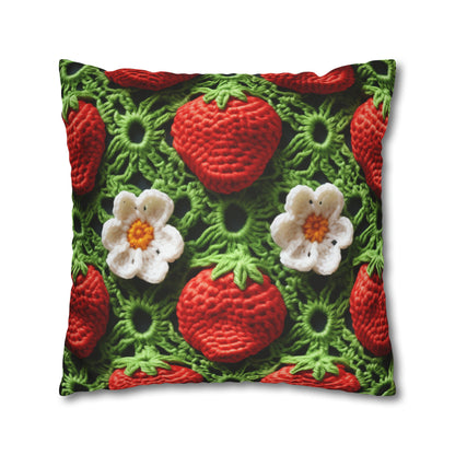 Strawberry Field Crochet - Forever Forest Greens - Fruit Berry Harvest Crop - Spun Polyester Square Pillow Case