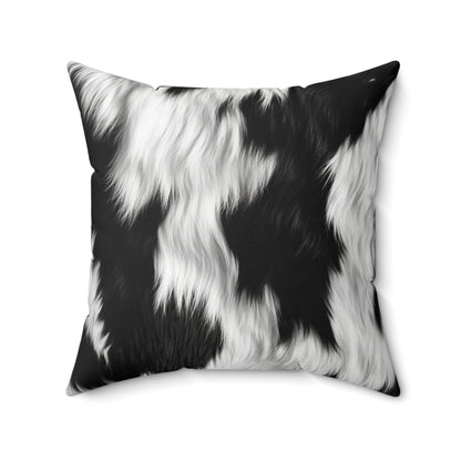 Cowhide on Hair Leather - Black and White - Designer Style - Spun Polyester Square Pillow