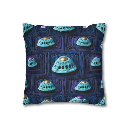 Spaceship UFO Crochet - Galactic Travel Ship - Alien Craft - Flying Saucer - Spun Polyester Square Pillow Case