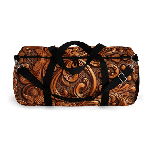 Leather Flower Cognac Classic Brown Timeless American Cowboy Design - Duffel Bag