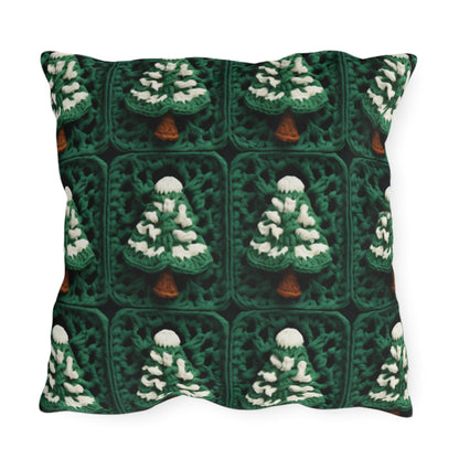 Evergreen Christmas Trees Crochet, Festive Pine Tree Holiday Craft, Yuletide Forest, Winter - Outdoor Pillows