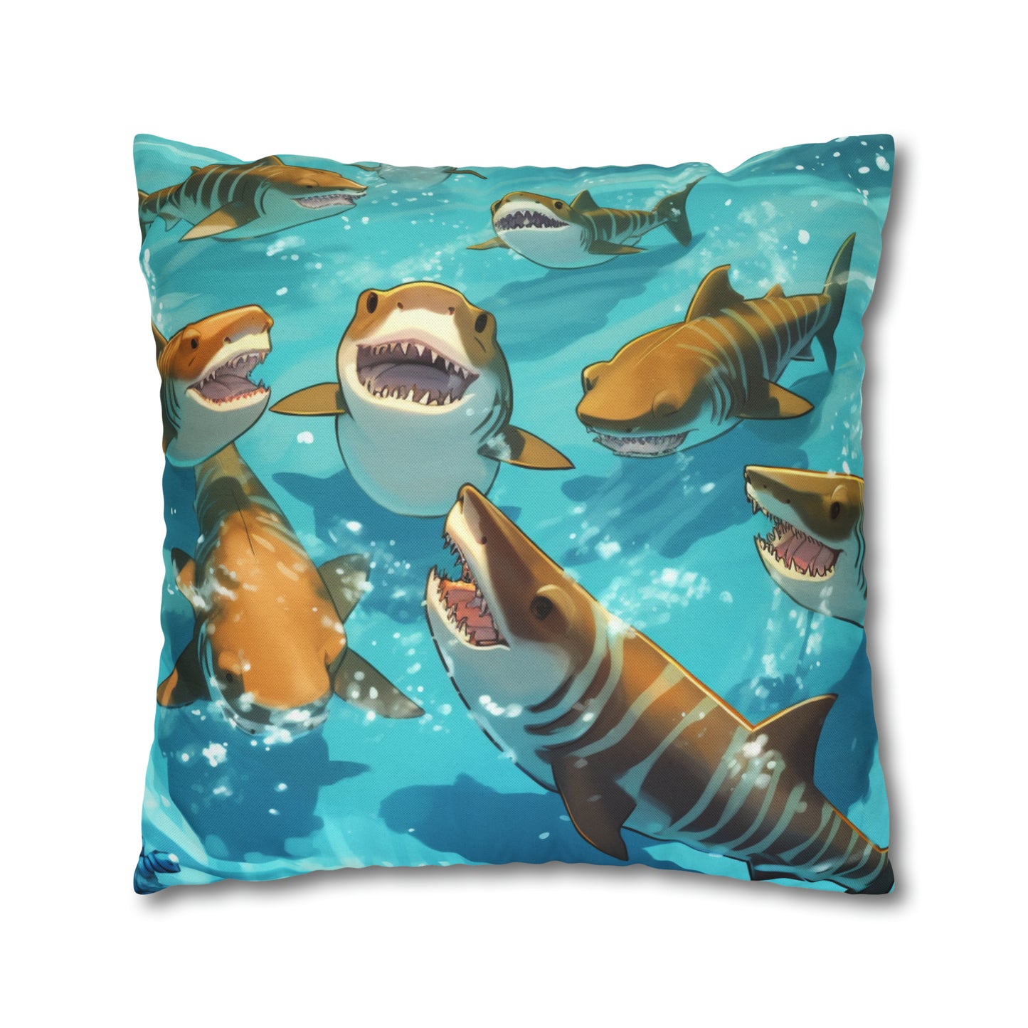 Tiger Shark: Ocean Marine Wildlife - Underwater - Spun Polyester Square Pillow Case