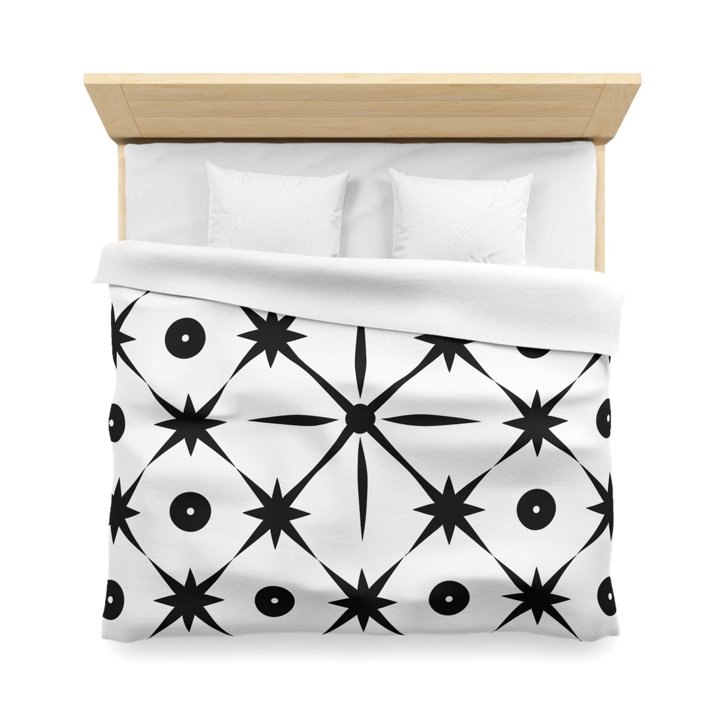 Mid Century Modern Asterisk Design - White & Black Atomic Starburst - Microfiber Duvet Cover