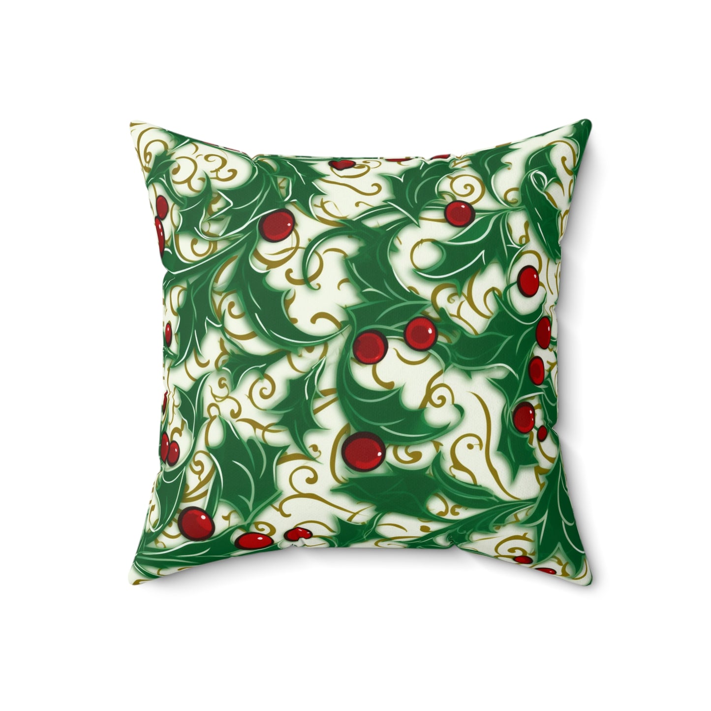 Holiday Elegance: Christmas Holly Swirls Design - Spun Polyester Square Pillow