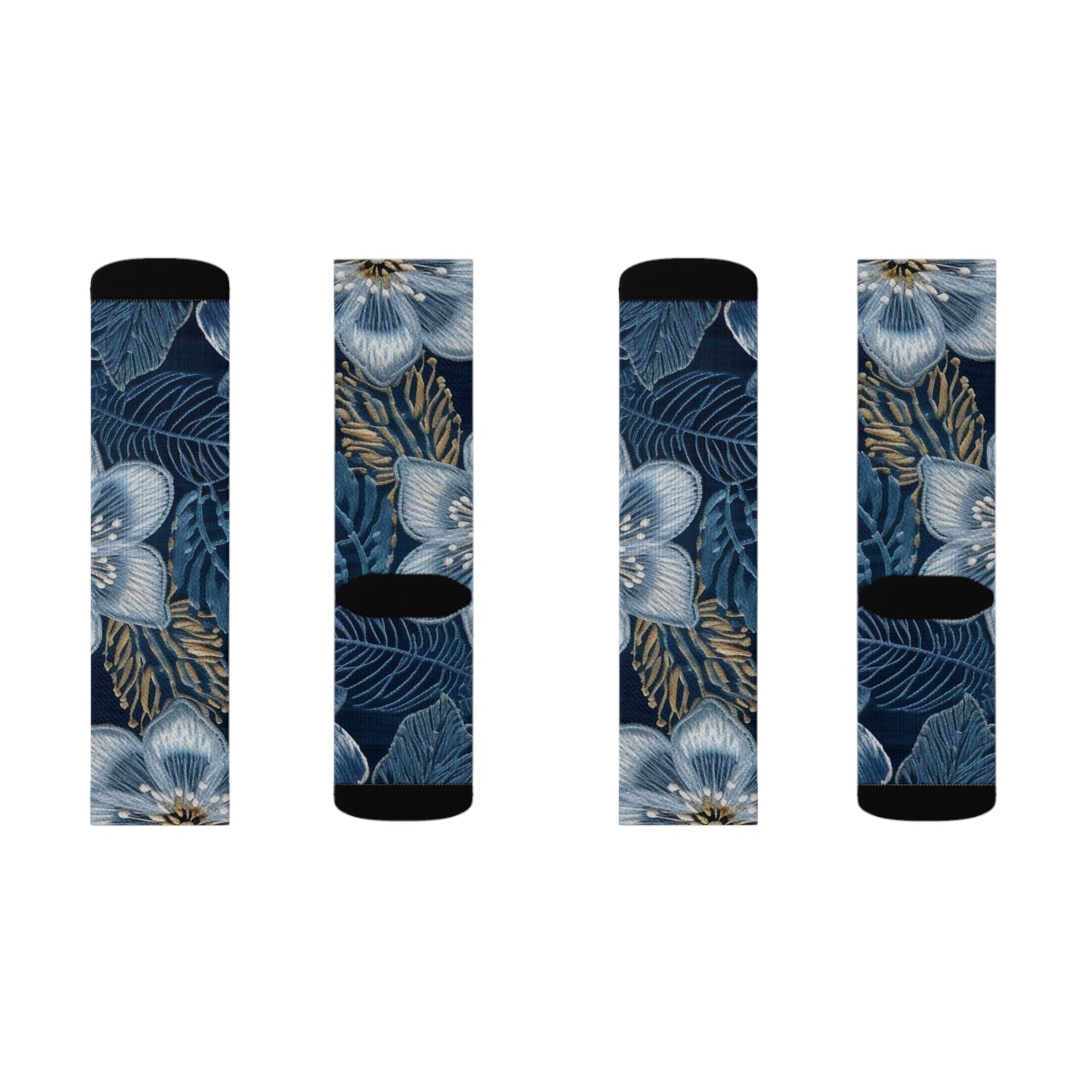 Flower Blossom Embroidery Floral on Denim Style - Sublimation Socks