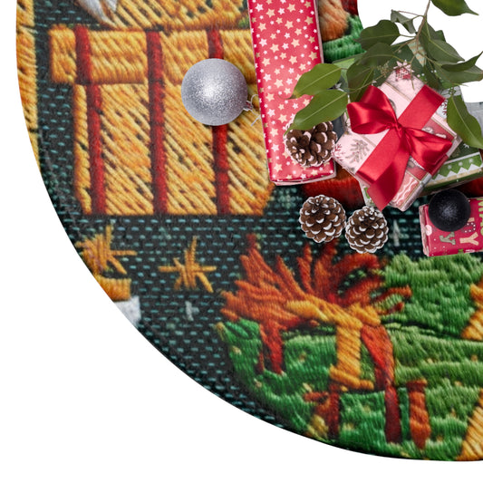 Christmas Santa Claus - Embroidered Presents - Festive Winter Wonderland - Deck the Halls Design - Christmas Tree Skirts
