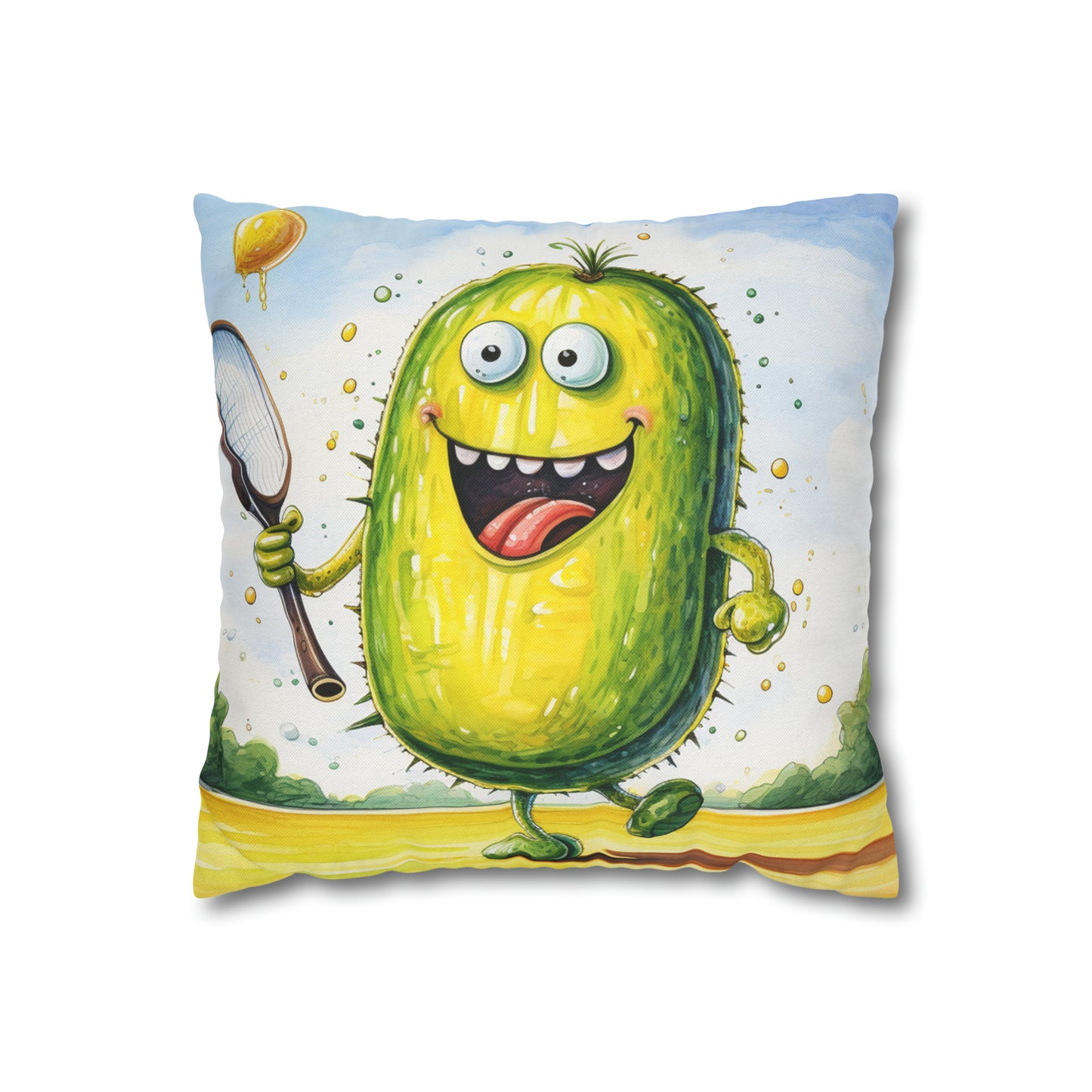 Pickleball Sport: Athletic Pickle Playing Game with Net and Paddle - Spun Polyester Square Pillow Case