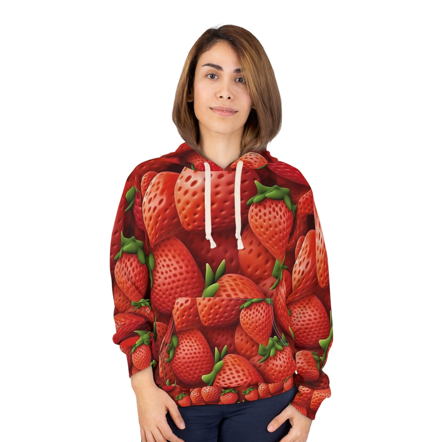 Garden Strawberries- Wild Sweet Gourmet - Farm Growing Ripe Red Fruit -Unisex Pullover Hoodie (AOP)