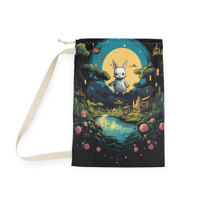 White Rabbit Mystery Psychedelic Fantasy Anime Cartoon Bunny - Laundry Bag