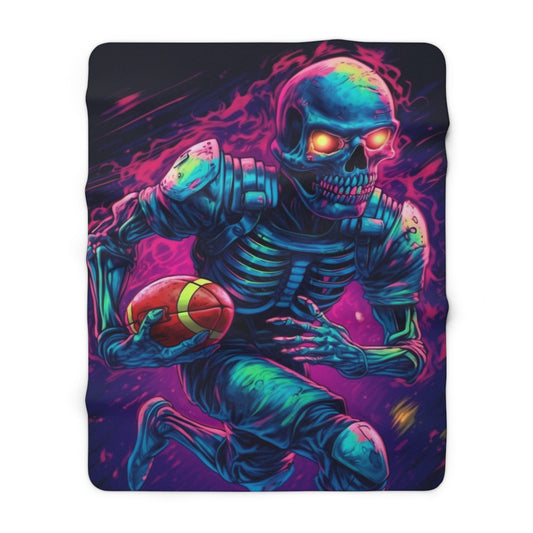 Spooky Football Game: Fantasy Skeleton Athlete Running with Ball, Sporty Halloween - Sherpa Fleece Blanket