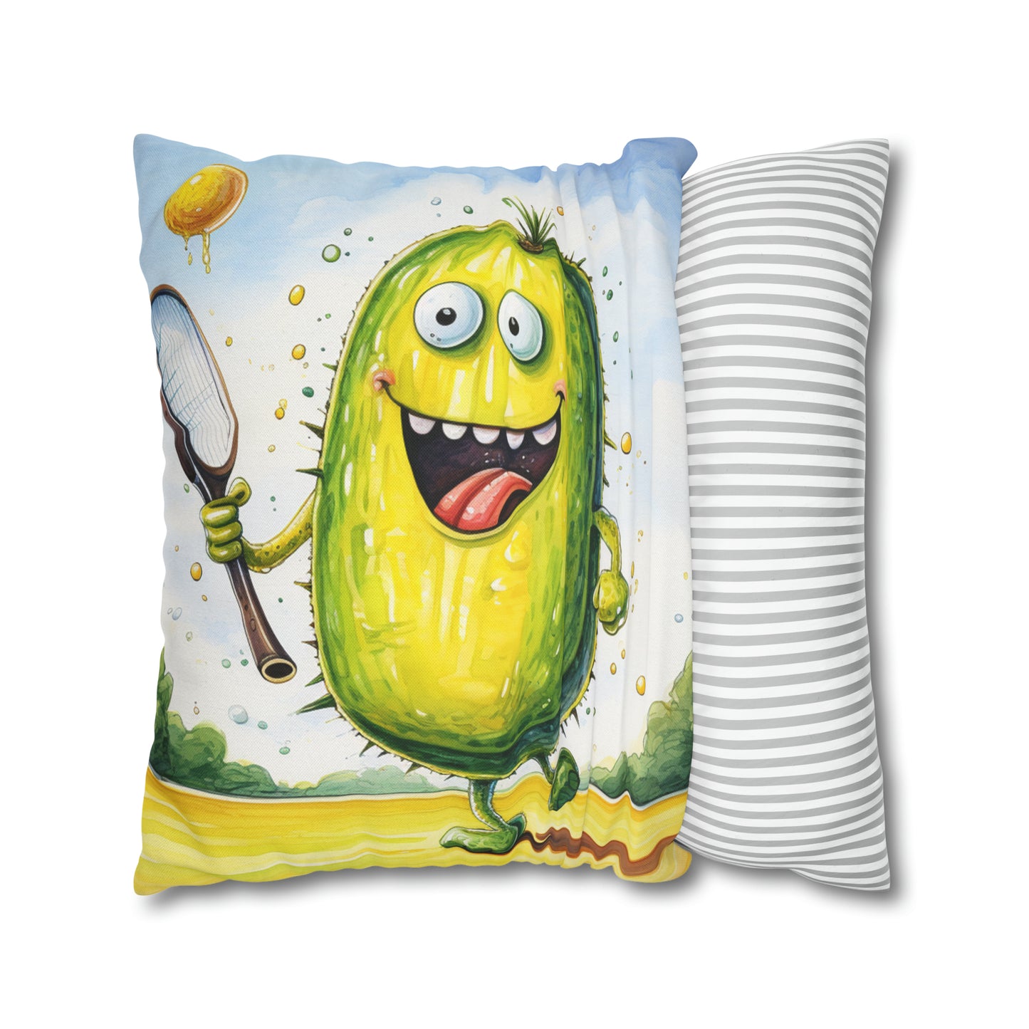 Pickleball Sport: Athletic Pickle Playing Game with Net and Paddle - Spun Polyester Square Pillow Case