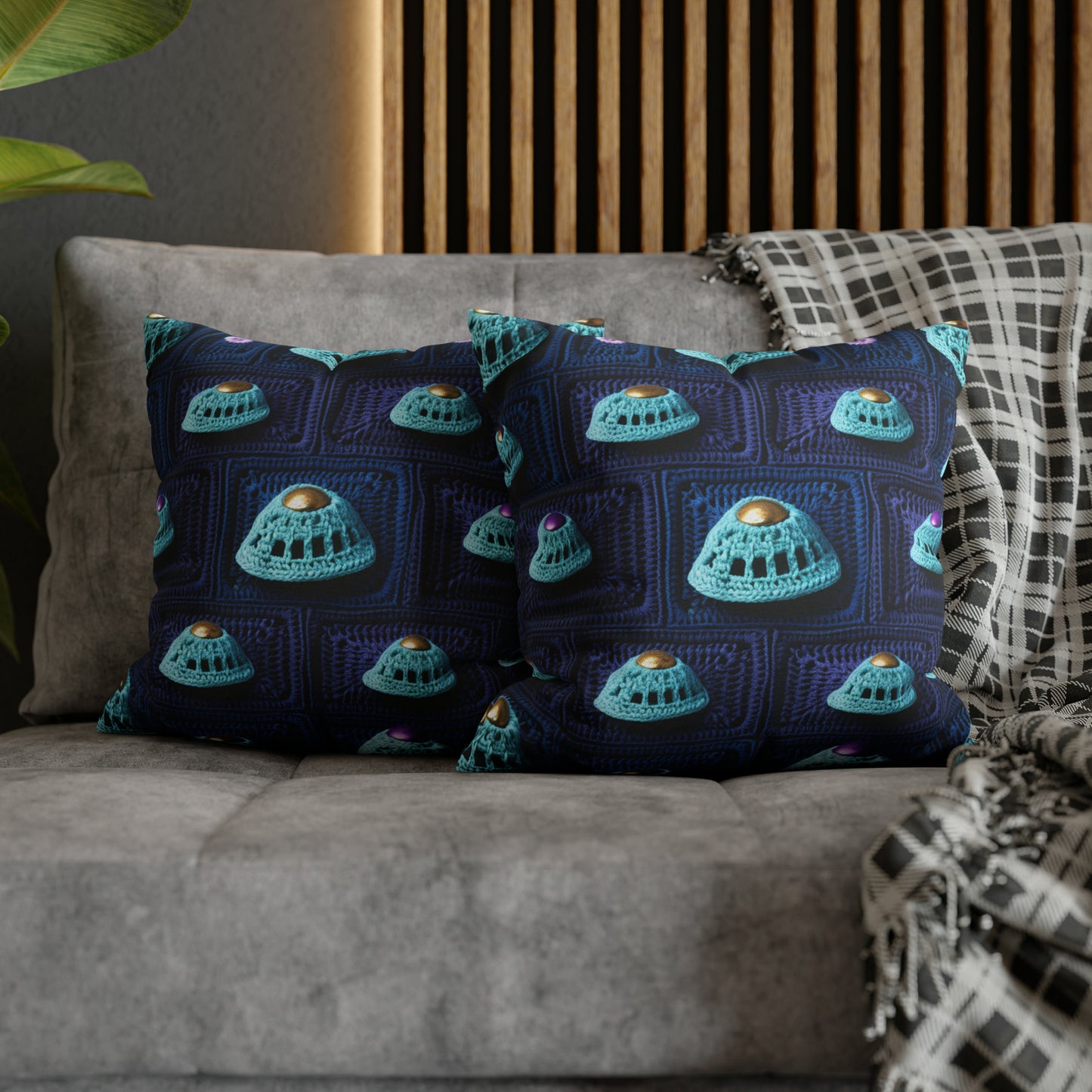 Spaceship UFO Crochet - Galactic Travel Ship - Alien Craft - Flying Saucer - Spun Polyester Square Pillow Case