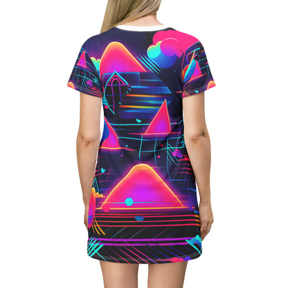 80s Synthwave Retro-Futuristic Inspired Pattern Design T-Shirt Dress (AOP)