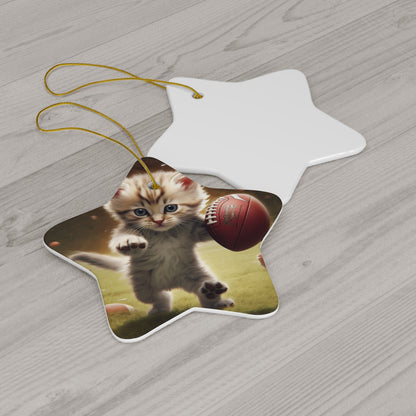 Football Kitty Fantasy: Feline Cat American Sport Quarterback - Ceramic Ornament, 4 Shapes