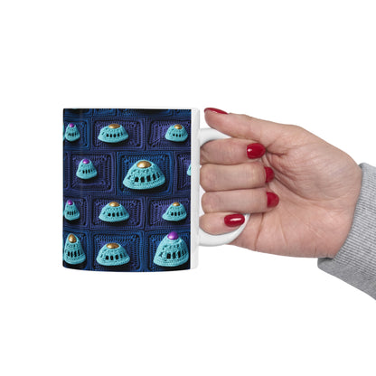 Spaceship UFO Crochet - Galactic Travel Ship - Alien Craft - Flying Saucer - Ceramic Mug 11oz