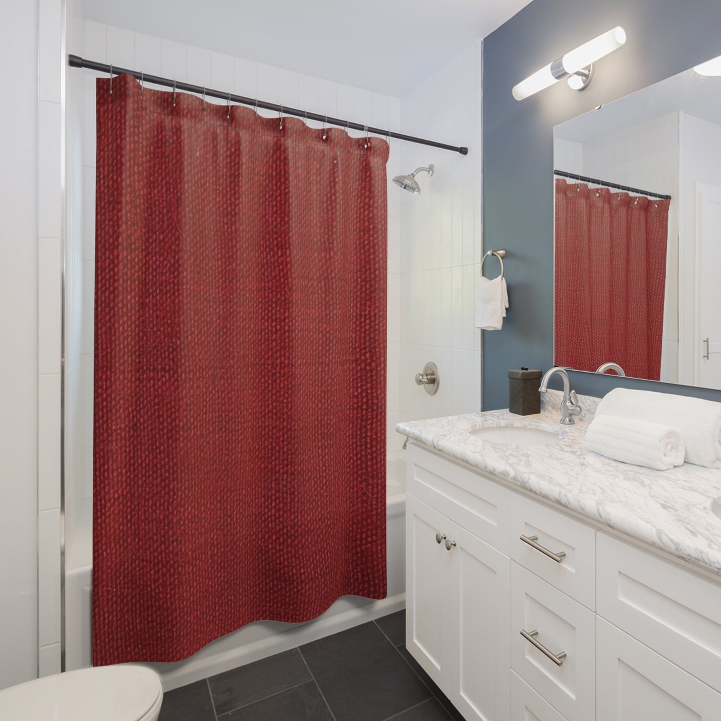 Bold Ruby Red: Denim-Inspired, Passionate Fabric Style - Shower Curtains