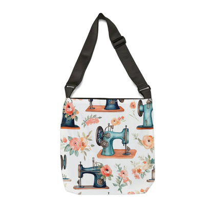 Watercolor Sewing Machines & Floral Bouquets: Antique Feminine Minimalist Styling - Adjustable Tote Bag (AOP)