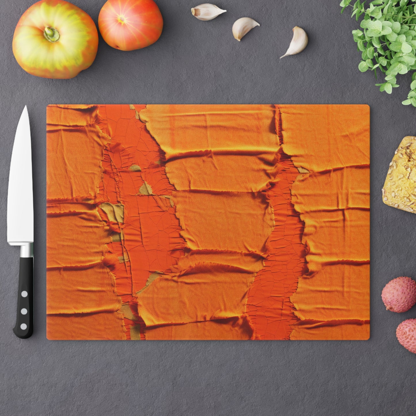 Fiery Citrus Orange: Edgy Distressed, Denim-Inspired Fabric - Cutting Board