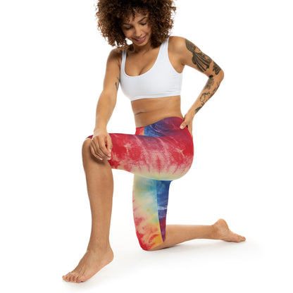 Denim Rainbow Tie-Dye: Espectáculo de diseño de telas multicolores vibrantes - Leggings capri para mujer (AOP) 