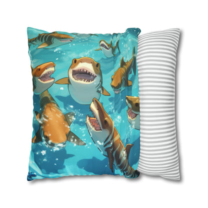 Tiger Shark: Ocean Marine Wildlife - Underwater - Spun Polyester Square Pillow Case