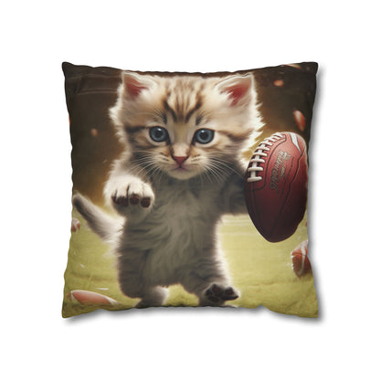 Football Kitty Fantasy: Feline Cat American Sport Quarterback - Spun Polyester Square Pillow Case