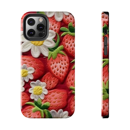 Strawberry Strawberries Embroidery Design - Fresh Pick Red Berry Sweet Fruit - Tough Phone Cases