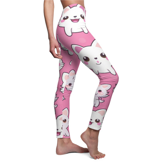 Adorable Cartoon-Style Anime Kitten, Cat, Kitty Pattern - Cute and Colorful - Women's Cut & Sew Casual Leggings (AOP)