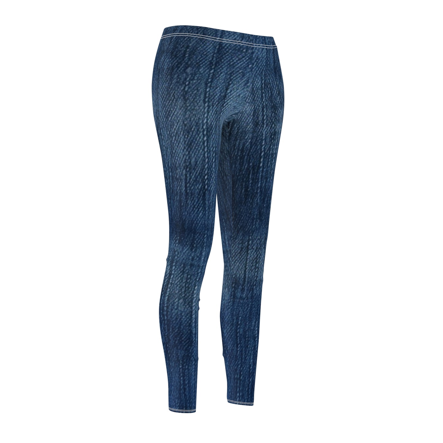 Indigo Splash: Washed Denim Reverie in Deep Blue - Women's Cut & Sew Casual Leggings (AOP)