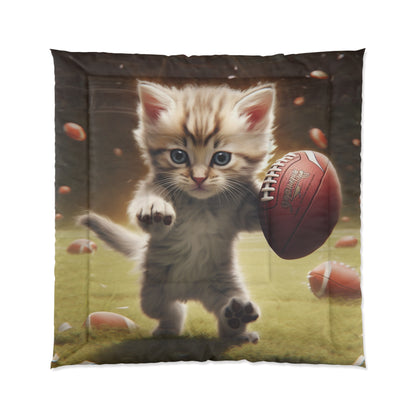 Football Kitty Fantasy: Feline Cat American Sport Quarterback - Bed Comforter