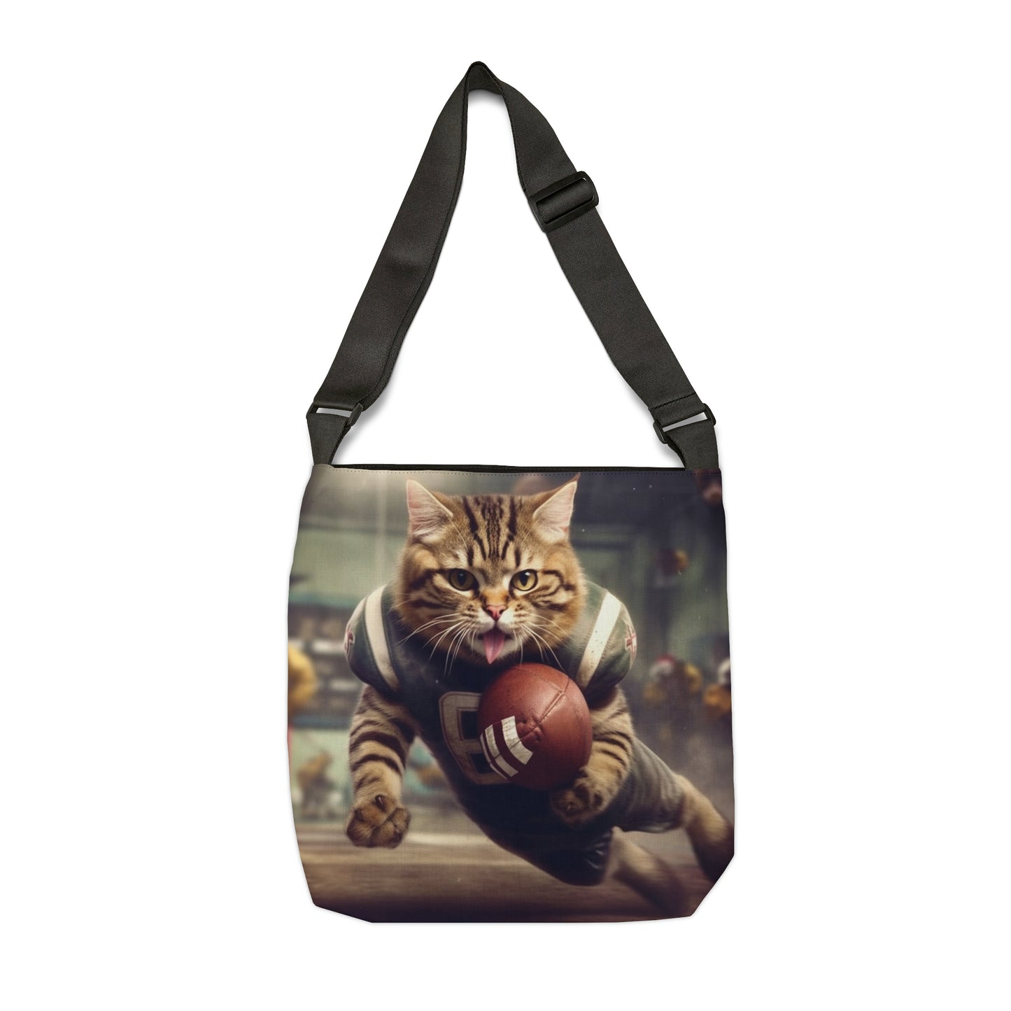 Football Field Felines: Kitty Cats in Sport Tackling Scoring Game Position - Adjustable Tote Bag (AOP)