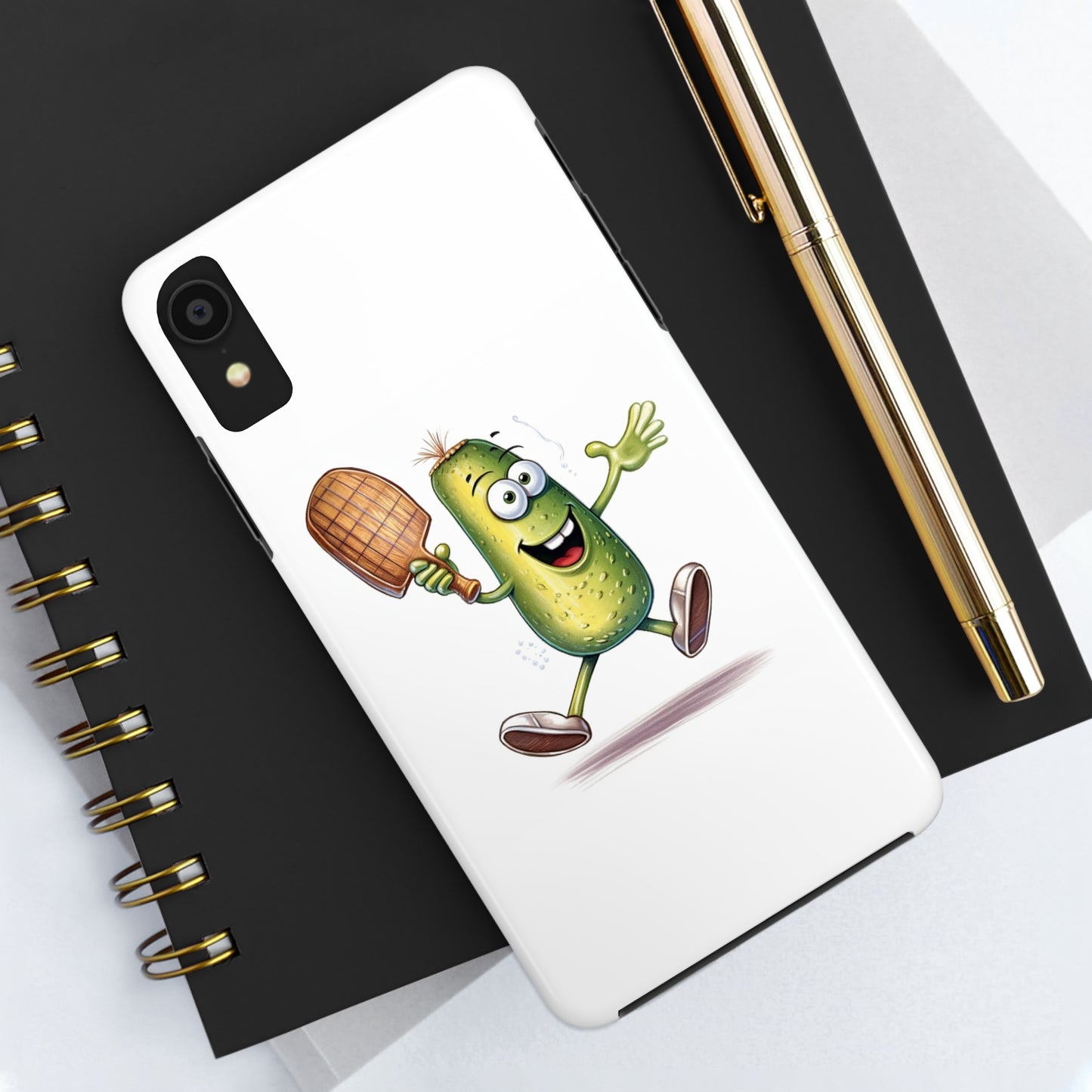 Pickle Player Action: Cartoon Swinging Pickleball Paddle - Sporty Charm - Tough Phone Cases