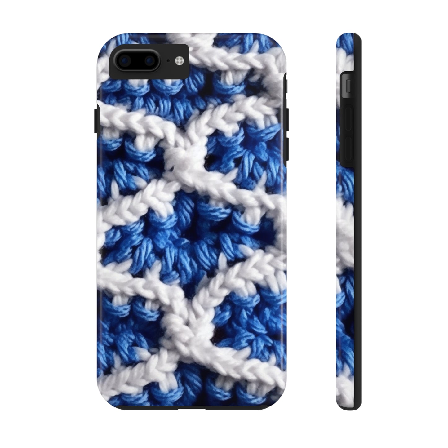 Blueberry Blue Crochet, White Accents, Classic Textured Pattern - Tough Phone Cases