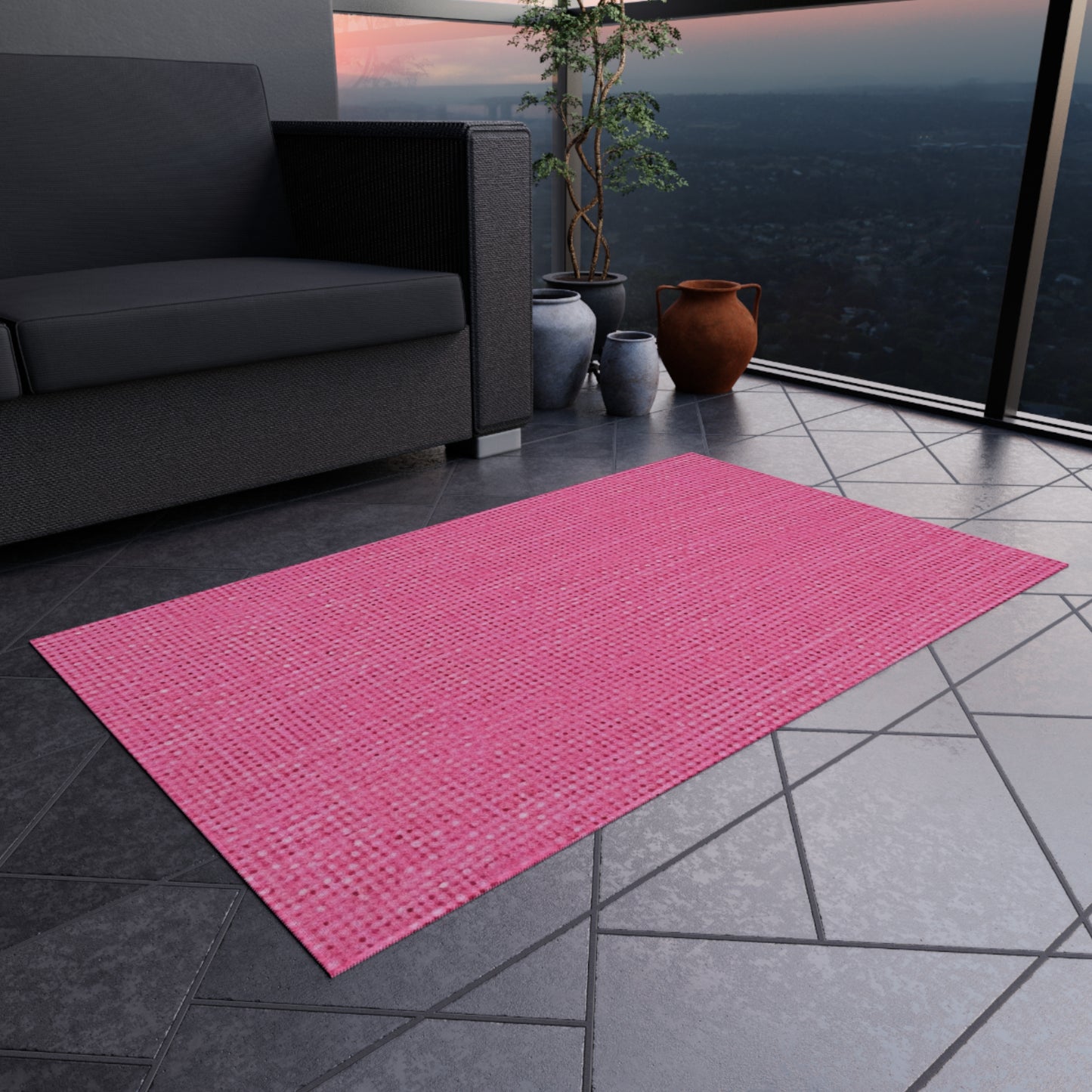 Doll-Like Pink Denim Designer Fabric Style - Outdoor Rug