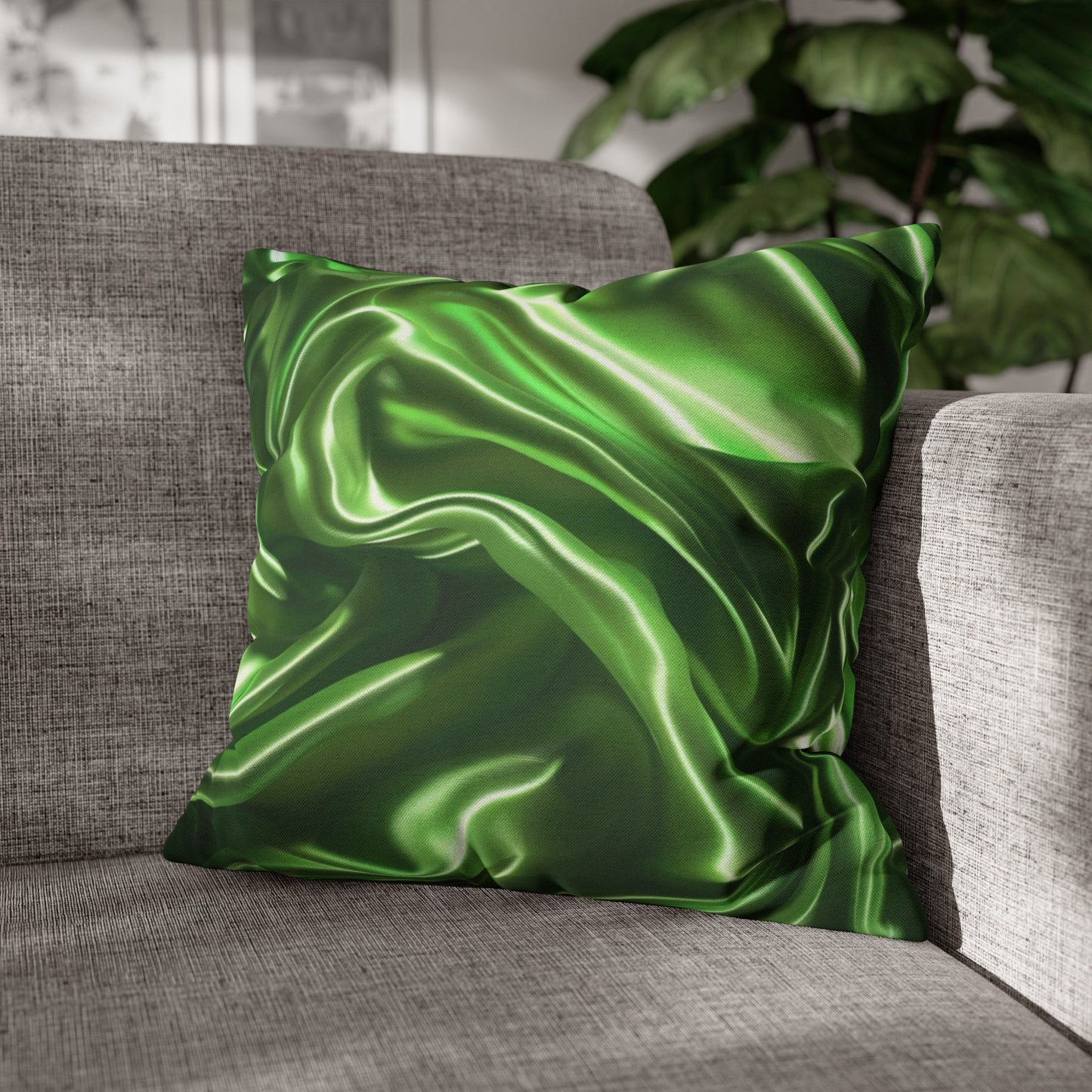 Green Silk, Spun Polyester Square Pillowcase