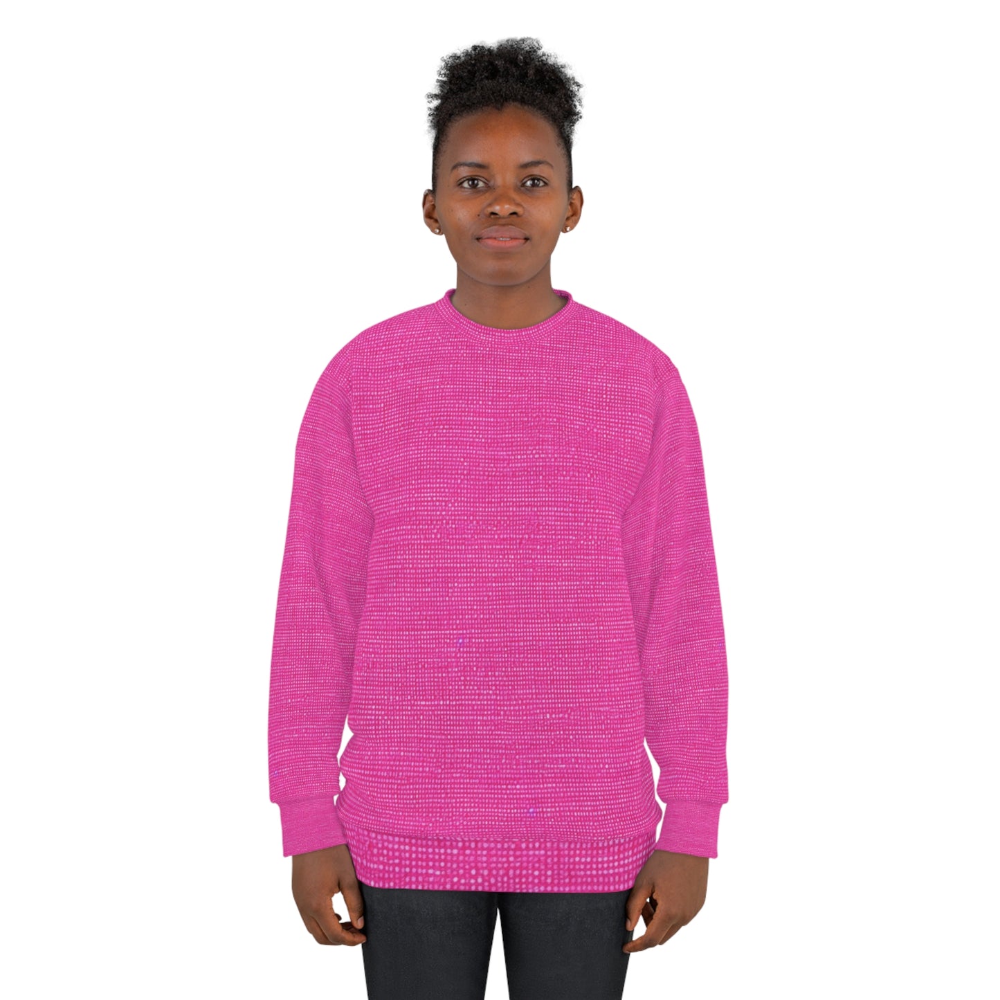 Hot Neon Pink Doll Like: Denim-Inspired, Bold & Bright Fabric - Unisex Sweatshirt (AOP)