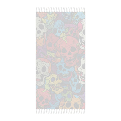 Psychedelic Rainbow Skull Head Pattern, Vibrant Colors - Boho Beach Cloth