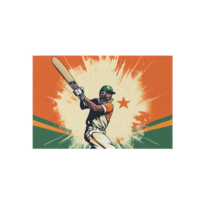 India Cricket Star: Batsman With Willow Bat, National Flag Style - Sport Game - Outdoor Rug