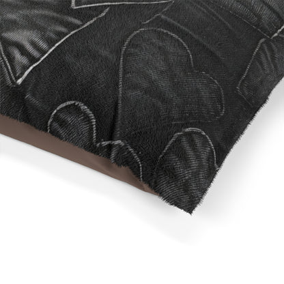 Black: Distressed Denim-Inspired Fabric Heart Embroidery Design - Dog & Pet Bed