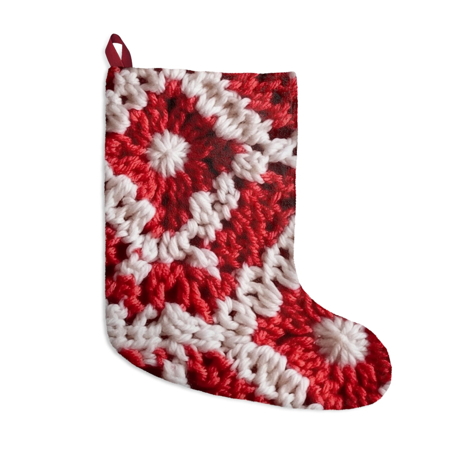 Warm Winter Red & White Crochet Knit: Cinematic Chic Texture Design - Christmas Stockings