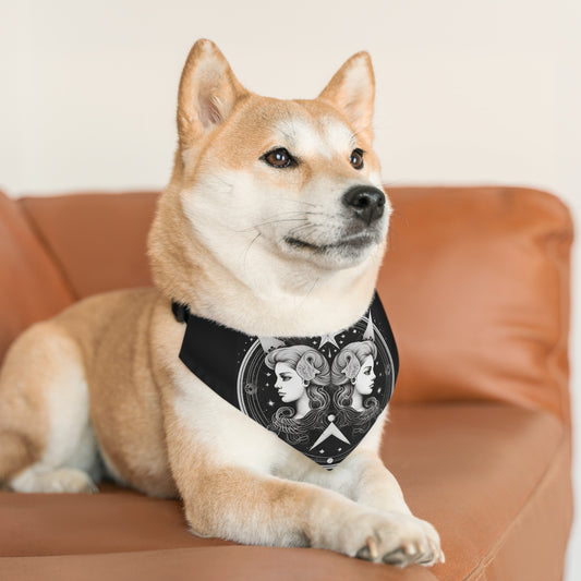 Diseño de gemelos del zodiaco Géminis - Tema de astrología celestial - Collar de bandana para mascotas 