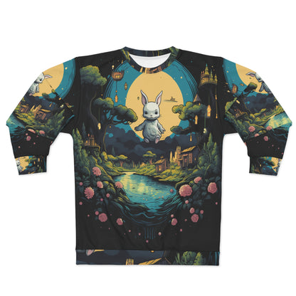 White Rabbit Mystery Psychedelic Fantasy Anime Cartoon Bunny - Unisex Sweatshirt (AOP)