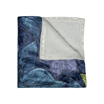 Floral Embroidery Blue: Denim-Inspired, Artisan-Crafted Flower Design - Crushed Velvet Blanket