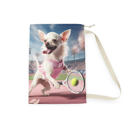 Chihuahua Tennis Ace: Dog Pink Outfit, Court Atheletic Sport Game - Laundry Bag