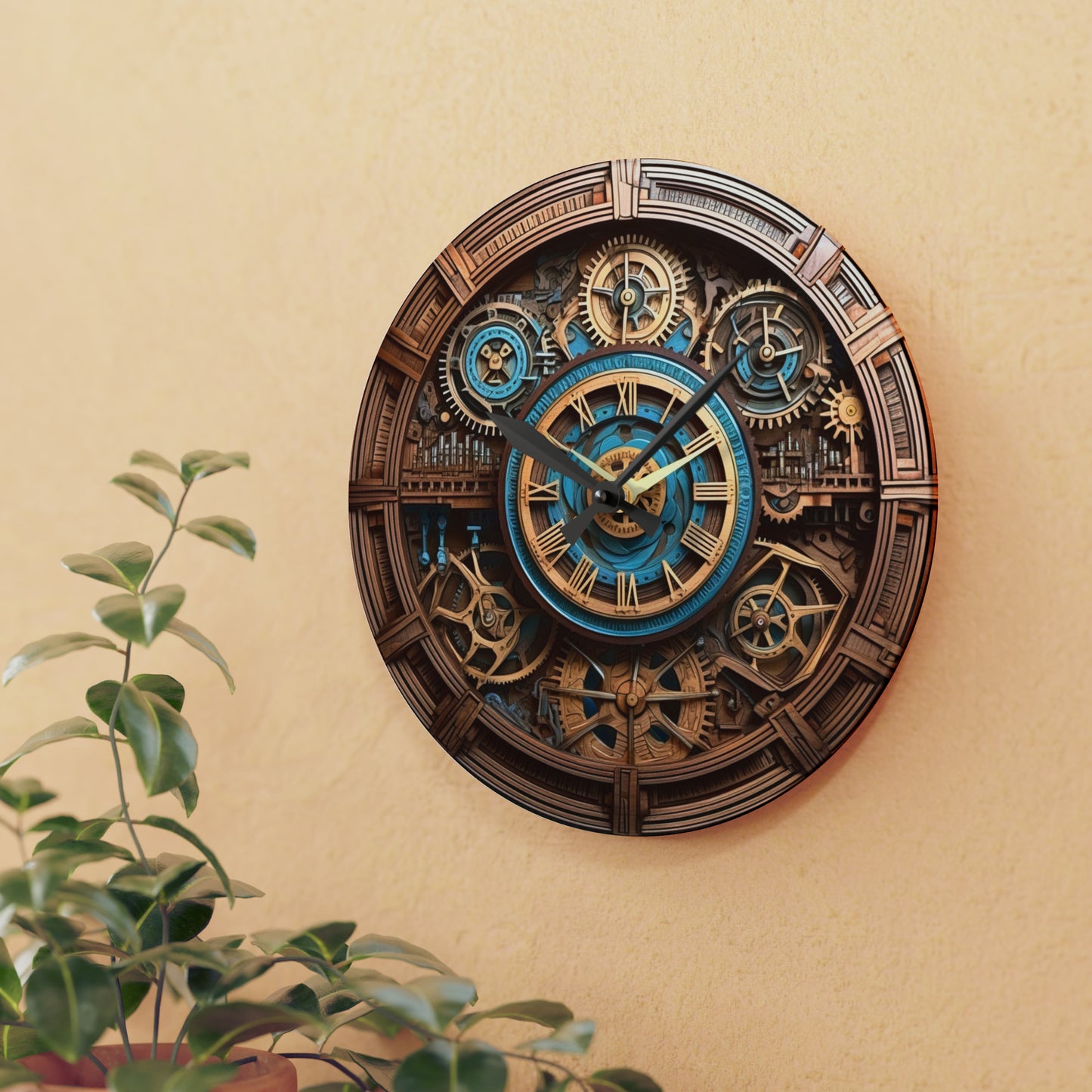 Exquisite Wooden Clock, Continuous Action Puzzle, Science Fiction, Acrylic Wall Clock