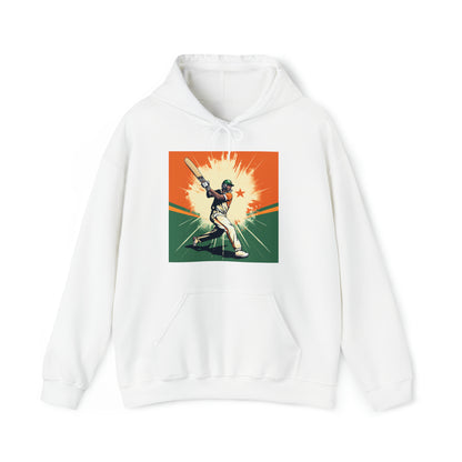 India Cricket Star: Batsman With Willow Bat, National Flag Style - Sport Game - Unisex Heavy Blend™ Hooded Sweatshirt