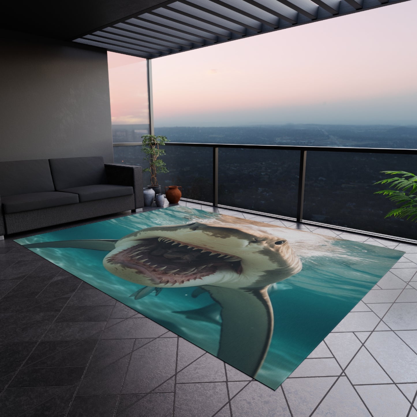 Bull Shark: River Monster Menace - Realistic Dark Water Predator - Outdoor Rug